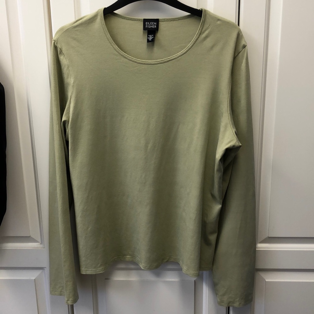 Eileen Fisher olive green long sleeve top XL